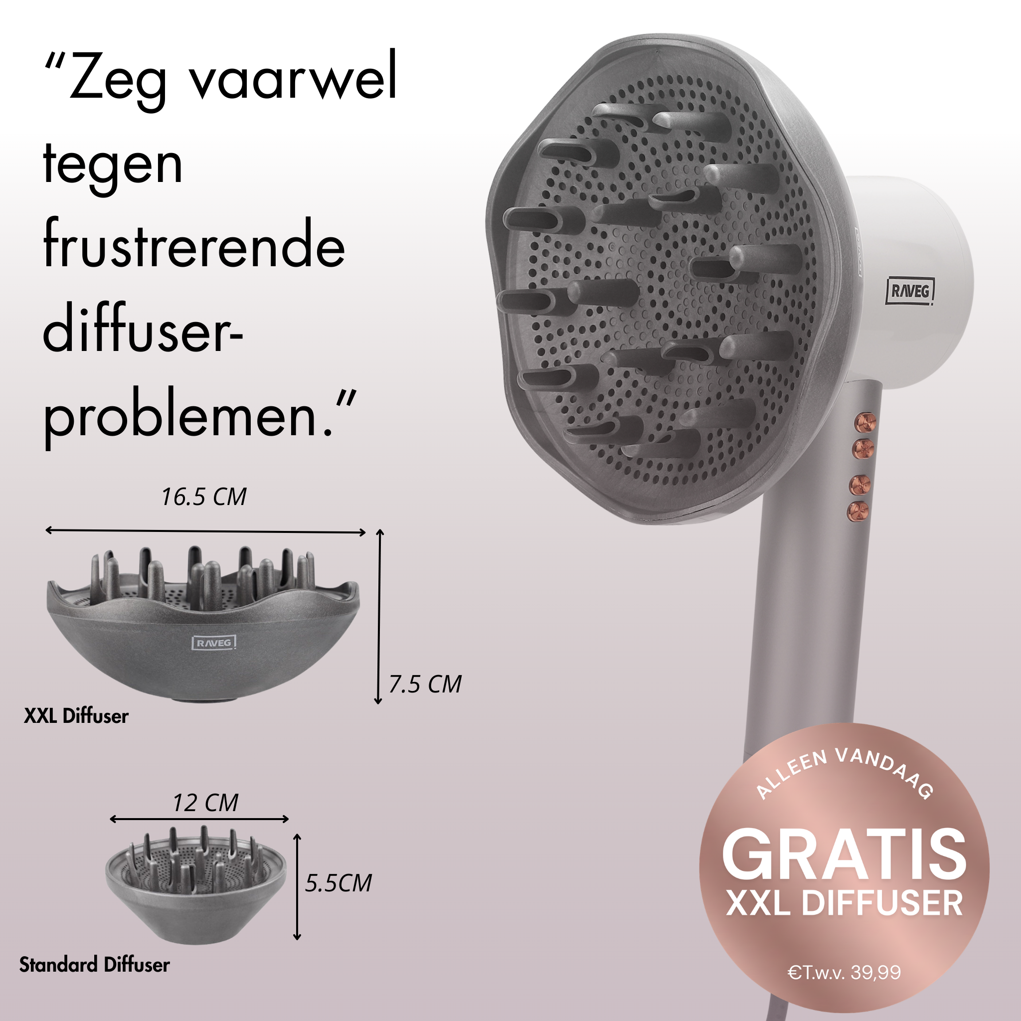 RAVEG White – LENTE-UITVERKOOP EXCLUSIVE: Creëer salonwaardige krullen met een gratis XXL Diffuser bij je haardroger