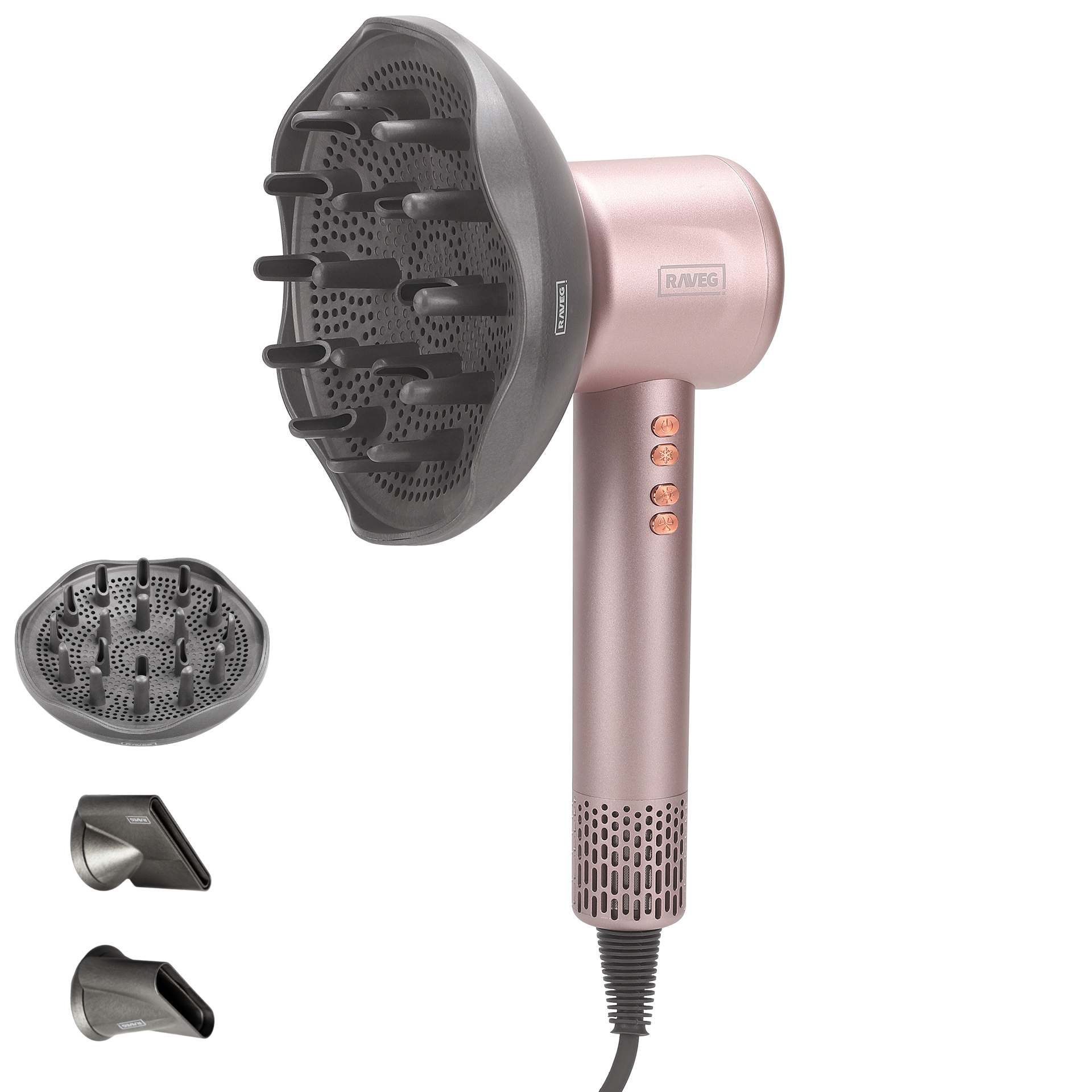 RAVEG Rose Gold haardroger – Droog je haar in record-tijd met een gratis XXL Diffuser
