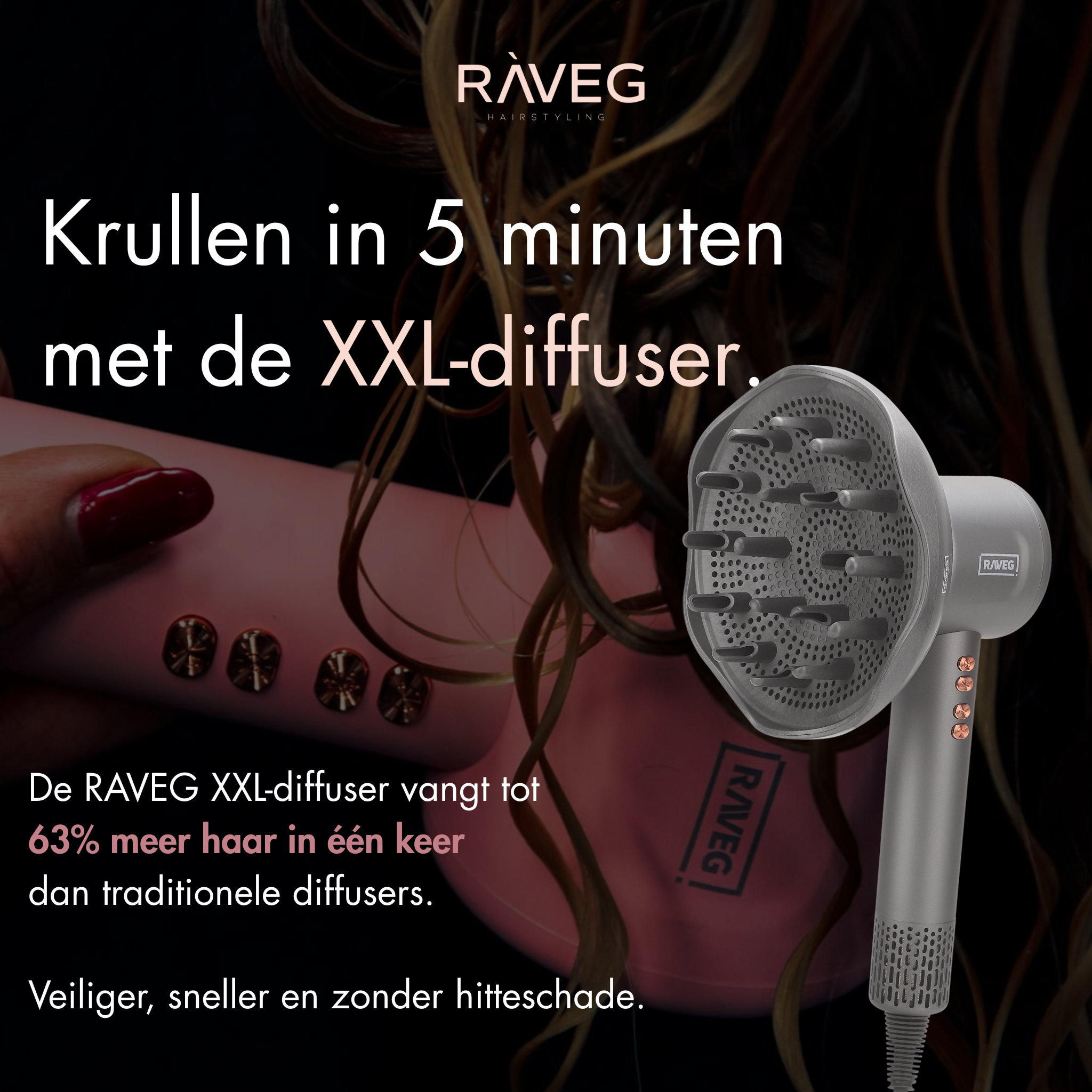 RAVEG Angor Grey – LENTE-UITVERKOOP EXCLUSIVE: Creëer salonwaardige krullen met een gratis XXL Diffuser bij je haardroger