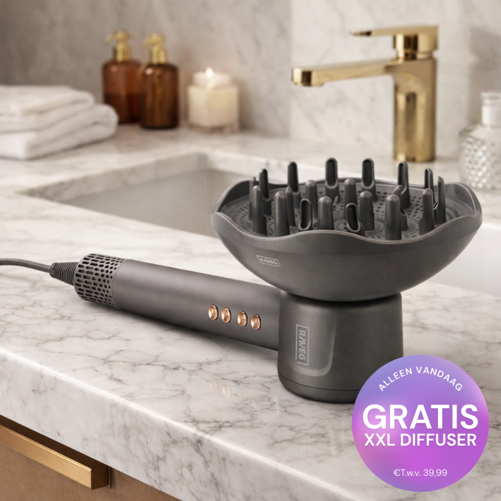 RAVEG Angor Grey haardroger – Droog je haar in record-tijd met een gratis XXL Diffuser