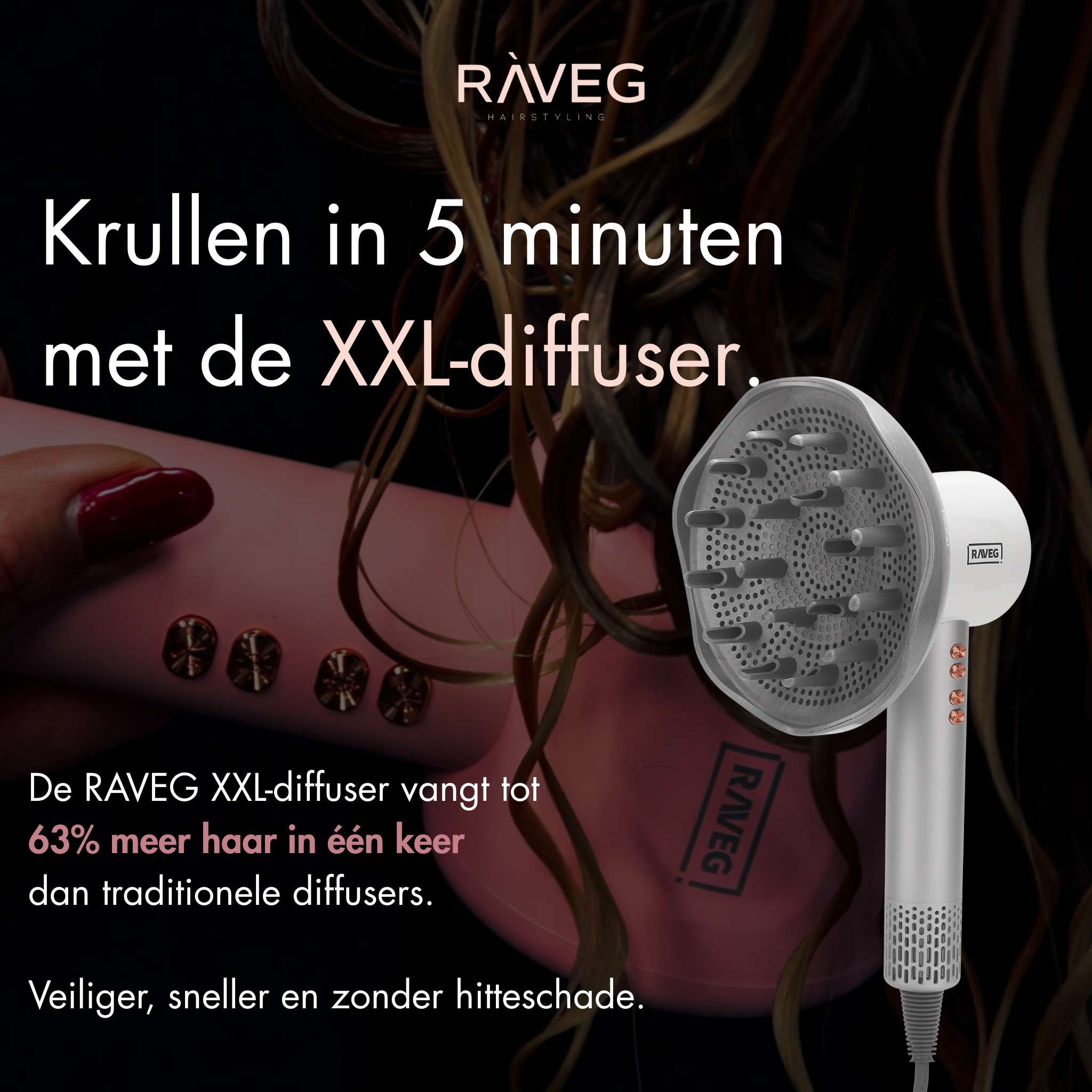 RAVEG White – LENTE-UITVERKOOP EXCLUSIVE: Creëer salonwaardige krullen met een gratis XXL Diffuser bij je haardroger