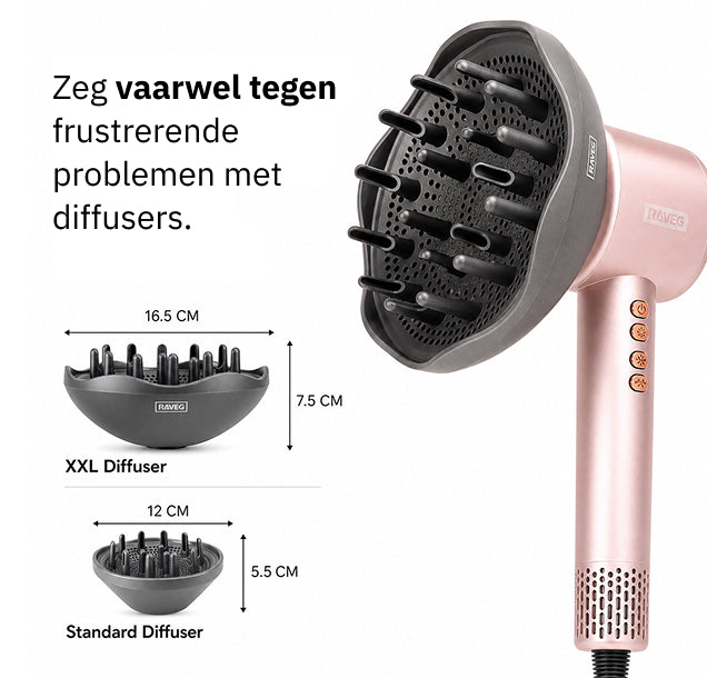 RAVEG Rose Gold haardroger – Droog je haar in record-tijd met een gratis XXL Diffuser