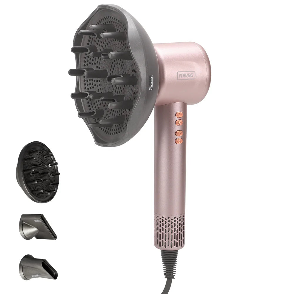 RAVEG Rose Gold haardroger – Droog je haar in record-tijd met een gratis XXL Diffuser test