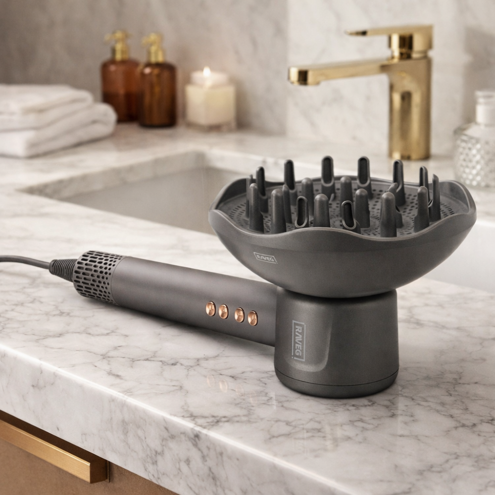 RAVEG Angor Grey – MAGAZIJNUITVERKOOP EXCLUSIVE: Creëer salonwaardige krullen met een gratis XXL Diffuser bij je haardroger