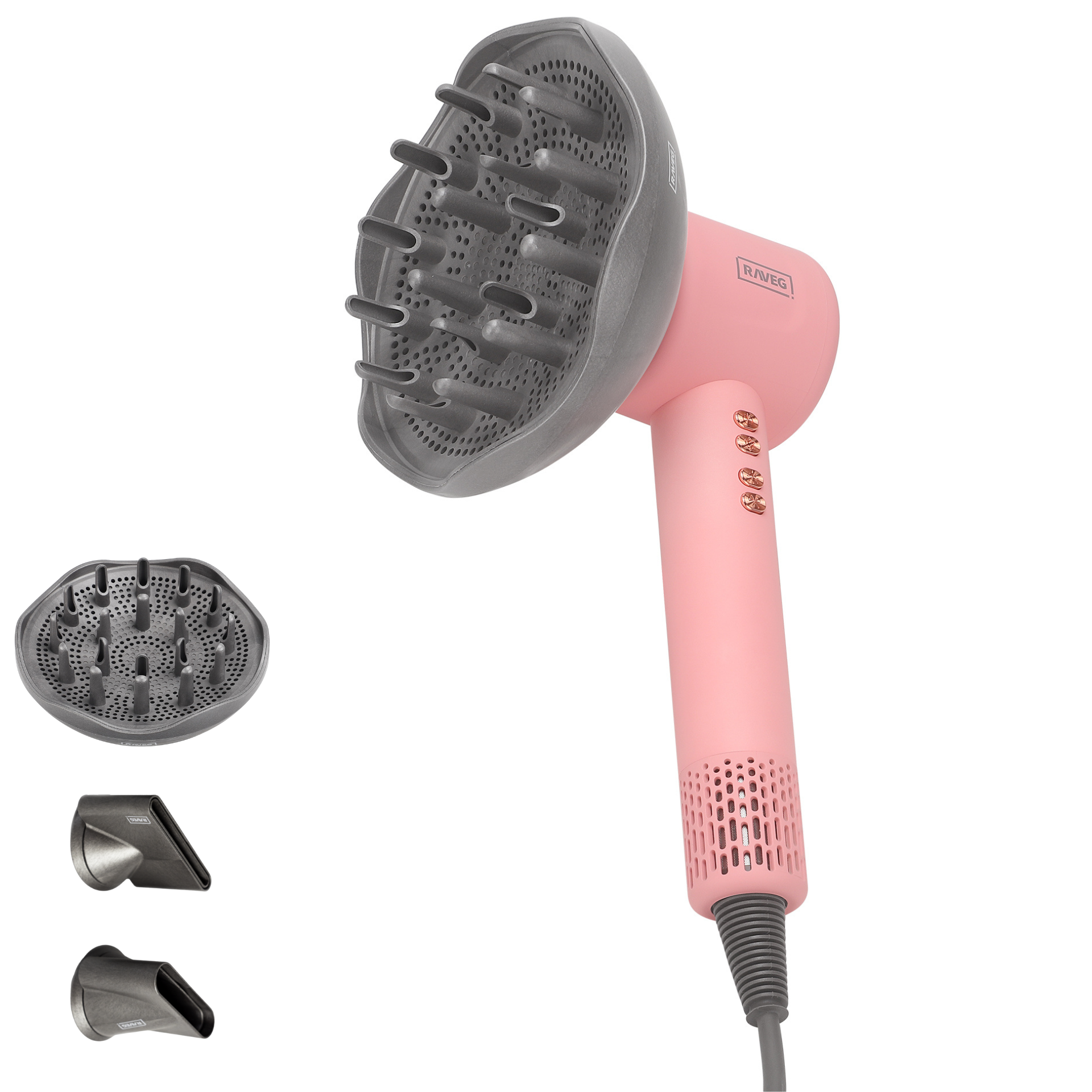 RAVEG Pink haardroger – Droog je haar in record-tijd met een gratis XXL Diffuser