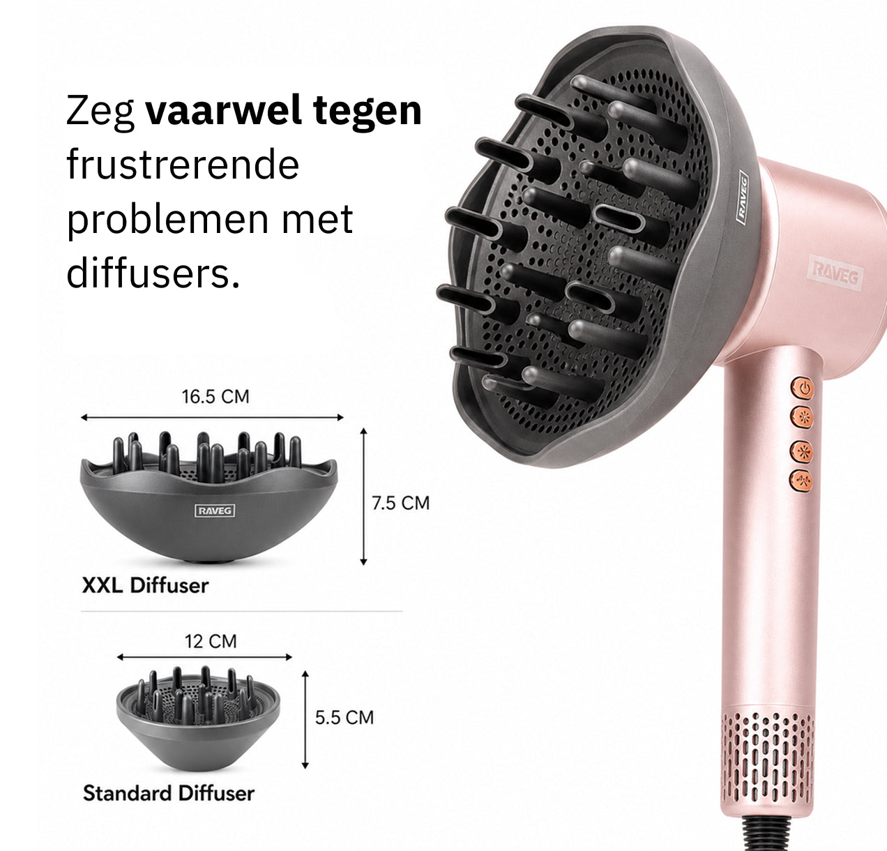 RAVEG Rose Gold haardroger – Droog je haar in record-tijd met een gratis XXL Diffuser(Test)