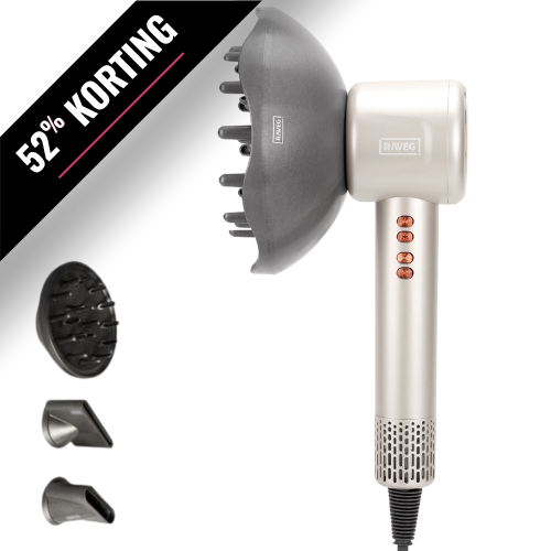 RAVEG Gold – Black Friday Exclusive: Creëer salonwaardige krullen met een gratis XXL Diffuser bij je haardroger